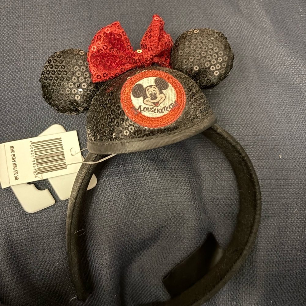 NWT Disney Parks Mickey Mouse Club Mouseketeer Minnie Black Bow Sequin Headband